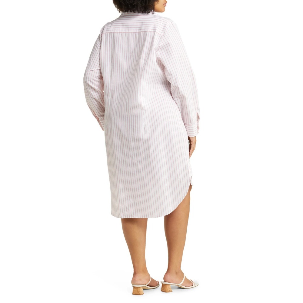 NWT | Harshman Willow Stripe Long Sleeve Cotton & Linen Shirtdress White/Rose 1X - Picture 2 of 7